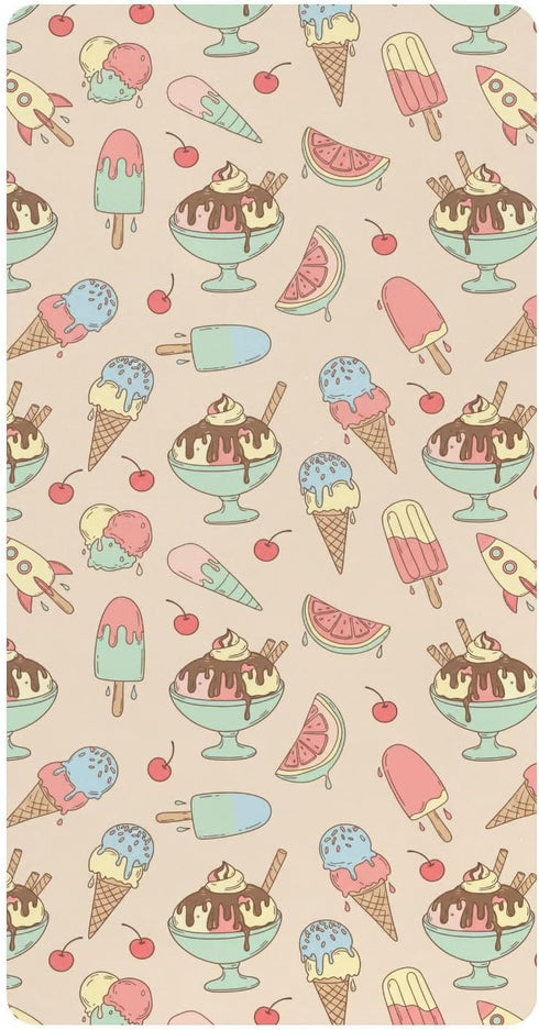 Jynexis Ice Cream Cherry Beige Print Baby Crib Sheets, Cotton Fitted Crib Sheet,