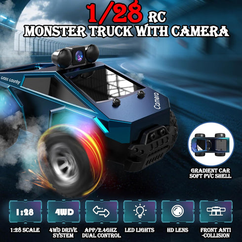 1/28 720P Remote Control Car, RC Monster Truck Toys with HD FPV Camera, High Speed All-Terrain Racing Vehicle