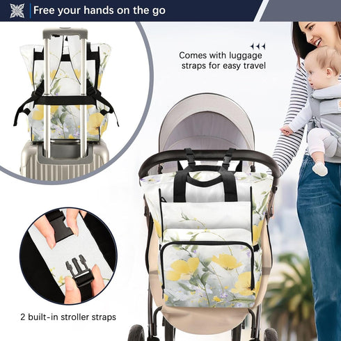 SUABO Backpack Baby Diaper Bag Yellow Purple Flower Clusters Large Bag Waterproof Travel Diaper Bags for Moms and Dads