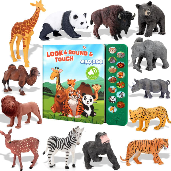 Tudoccy Safari Animals Figures Toys - 13 Realistic Wild Plastic Animal Figurines &
