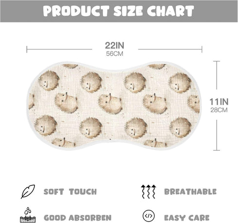 Set 2, 22 11 Inch Muslin Baby Burp Cloths of Soft Absorbent Animal Hedgehog Cute Muslin Washcloths, Bibs, Face Towel