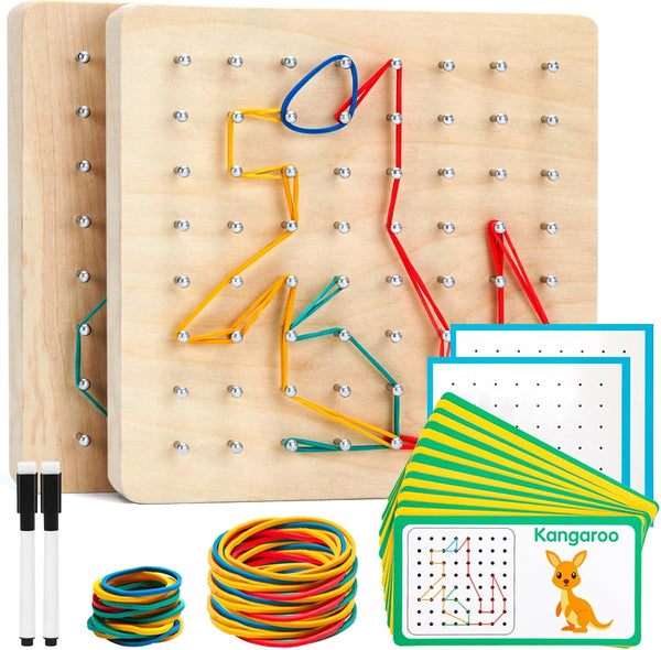 2Pack Wooden geoboards with Rubber Bands Montessori Toys, Mathematical Education Toy for