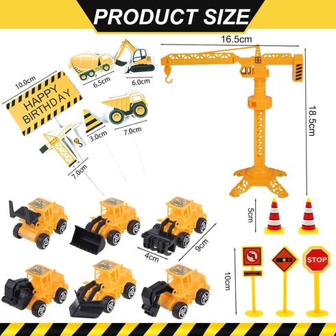 Tnstk 18 Set Construction Cake Topper, PCS Construction Cake Decorations Excavator Tower Crane Cupcake Topper Traffic