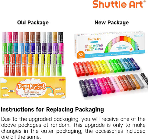 32 Shuttle Art Tempera Paint Sticks, Colors Solid Tempera Paint for Kids, Super Quick Drying, No-Toxic, Works Great on