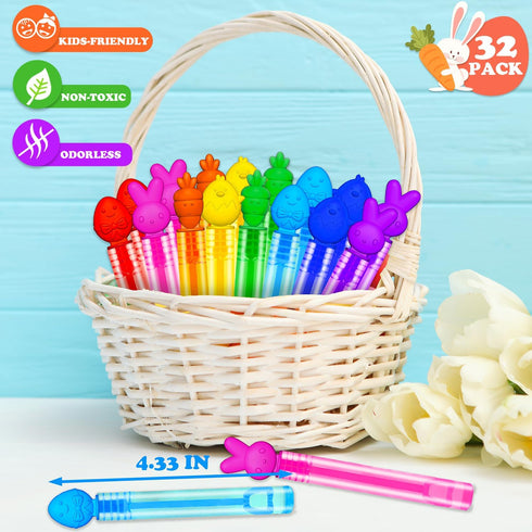 32 Pack Mini Pocket Bubbles Wands - Small Outdoor Summer Party Favors & Goodie Bag Fillers for Kids