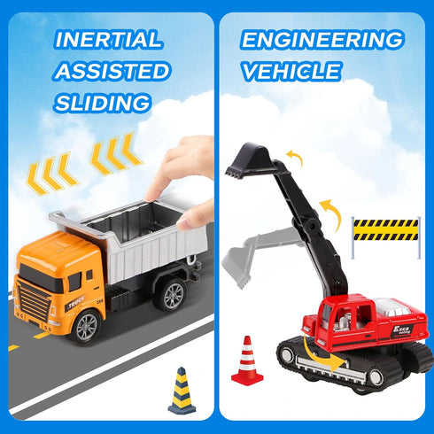 Tunmiok 8-in-1 Set, 3 4 5 Mini Die Cast Alloy Construction Vehicle Pull Back Toy Cars for Year Old Boys Girls, Outdoor