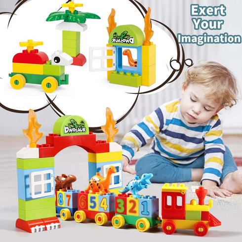 Counting 3,4,5,6,7,8+ Dinosaur Building Blocks Toys,Jurassic Theme Building Blocks,With A Train,A Big T-rex,and Three