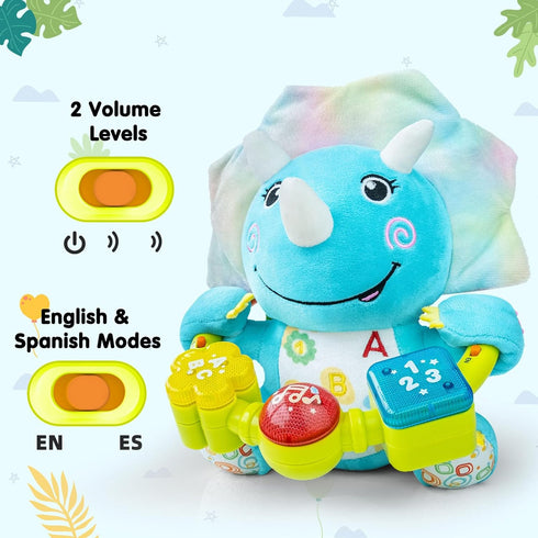Ryotagift Crinkle,Tummy 0 3 6 9 12+ Baby Bilingual Musical Dinosaur Stuffed Animals Toys,Infant Early Learning Toy