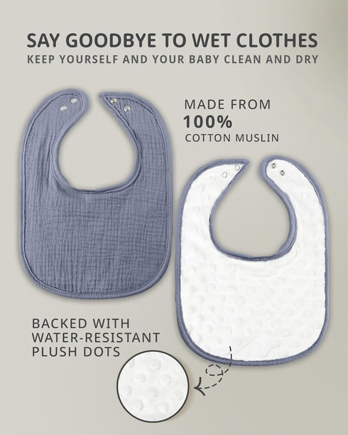Cutie Birdie 4-Pack 100% 0-36 Muslin Baby Bibs for Unisex Girls & Boys- Cotton Baby Bibs for Drooling and Teething
