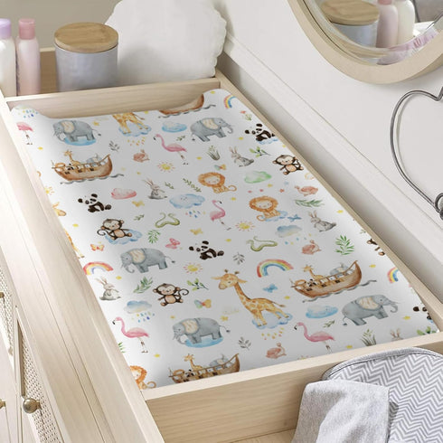 Baby Safari Animals Ship Changing Pad Covers, Zoo Animal Flower Leaves for Boy Girl, Soft Stretchy 32''x16''