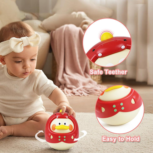 Tinabless Tummy Time Toys - Dinosaur-Duck Roly Poly Baby Toy, Musical Wobbler for Newborns 3-12 Month Gift