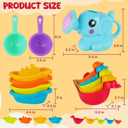 BeneFine Kids,12 Baby Bath Toys for PCS Mold Free Bath Toys for Toddlers with Floating Boats,Watering Can,Floating