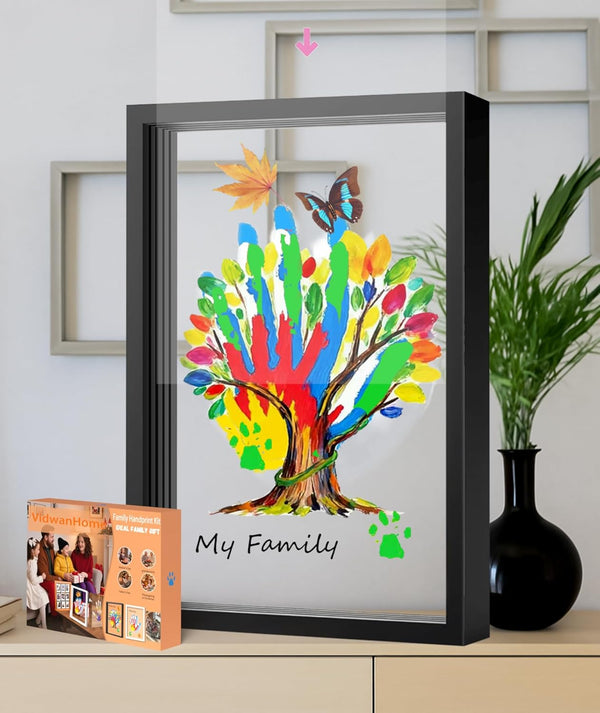 VidwanHome Family Handprint & Hand Casting Kit DIY Keepsake Frame, Wooden Frame