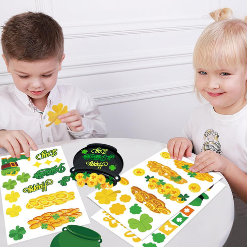LioNergy 24 Packs St. Patrick's Day Crafts for Kids, DIY Pot of Gold Cutouts Craft Kits Shamrock Gold Coins Leprechaun