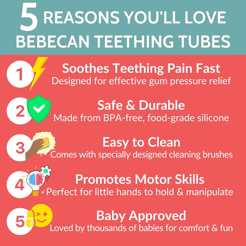 36+ 6-Pack Bebecan Teething Sticks for Babies Months Super Soft Silicone Teething Aids, Infant Oral Soothing Relief