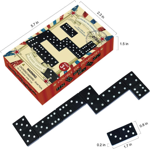 Wooden Double Six Dominoes Set, Classic 28 Pieces Board Game for Kids, Ideal for 2-4 Players