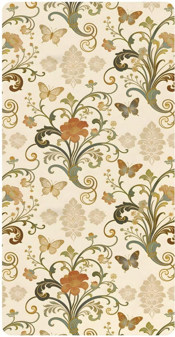 miaozhen Cotton Baby Crib Sheets Ultra Soft Spring Retro Flower Butterflies Toddler Cirb
