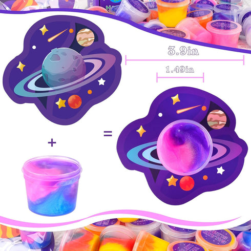 30 Pack tuupowana Valentines Day Gift Cards with Galaxy Slime Stress Relief Fidget Toy for Kids Party Favor, Classroom