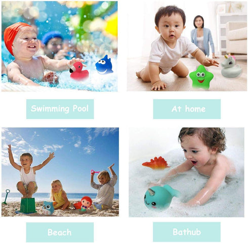 Bath Toys 8 Pack - Light Up Floating Rubber Animals with Color Changing Light for Baby Kids Toddler Bathtub Games