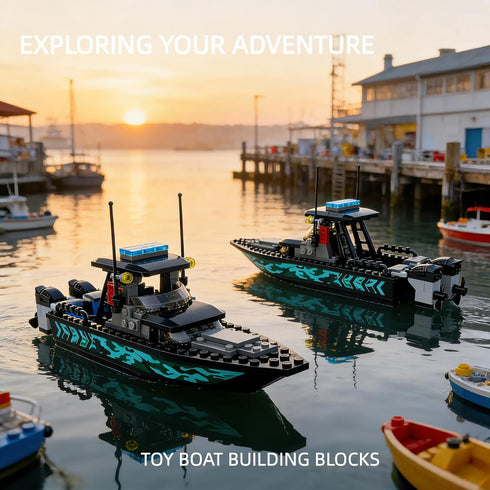 Set City Coast Guard Boat Building Blocks Police Boat, Rescue Boat & Patrol Ship Toy for Boys and Girls, STEM