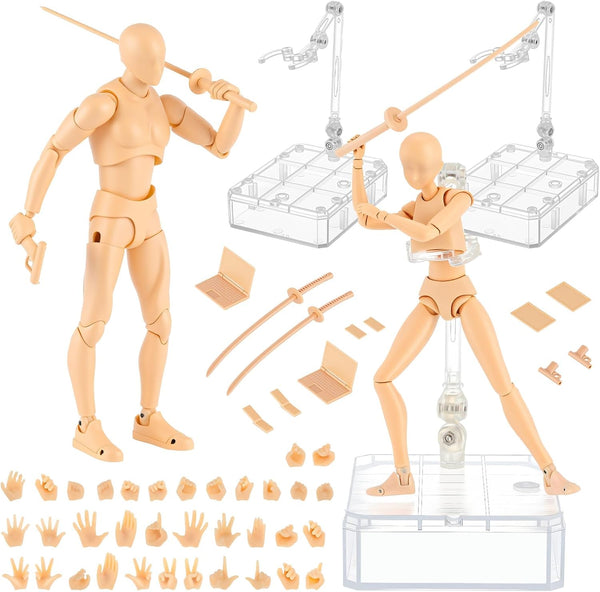 Yookeer Body Set, Drawing Action Figures Female and Male PVC Drawing Doll