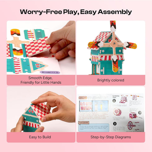 6-in-1 8-12, 3D Sntieecr Stem Kits for Kids Age Girls Engineering Kit with KT Board Puzzle, Educational Craft Building