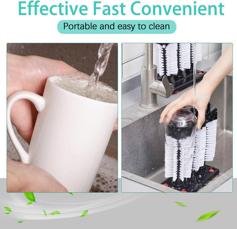 Havawish 2 Pack 3 (7.3 3.7 10.4) Water Bottle Cleaning Brush with Suction Base, Head Bristle Bar Glass Washer for Sink