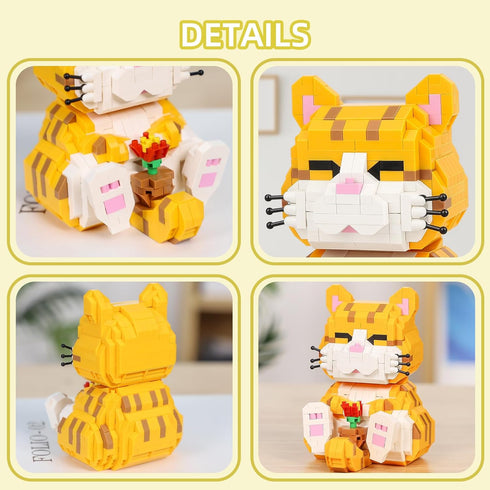 QLT Cute Animal Micro Mini Building Blocks Kit - Orange Cat Micro Bricks for Adults, Party Favors for Kids 8-12+