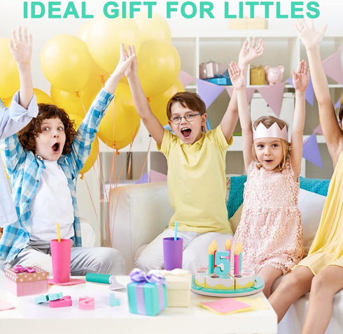 Set Birthday Cake Cutting Toys, Wooden Play Food for Kids Toddlers, Pretend Play Kitchen Toys for Boys Girls
