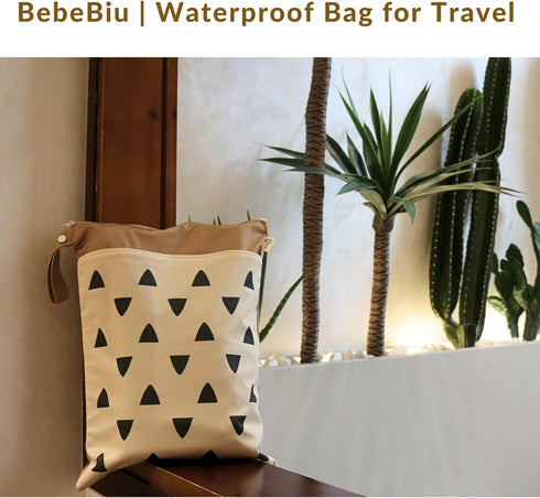 BebeBiu 2 100% Check-2pk) Cloth Diaper Wet Bags Waterproof & Reusable Bag with Zippered Pockets, Polyester with Handle