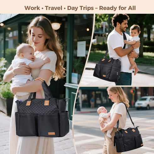 17 Lekebaby Diaper Bag Tote - Pockets Large Travel Diaper Waterproof Tote with Portable Changing Pad, Mom Crossbody