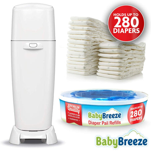 2240 Count (8-Pack) BabyBreeze Diaper Pail Refill Bags Compatible with Playtex Diaper Genie Pails Odor Absorbing Diaper