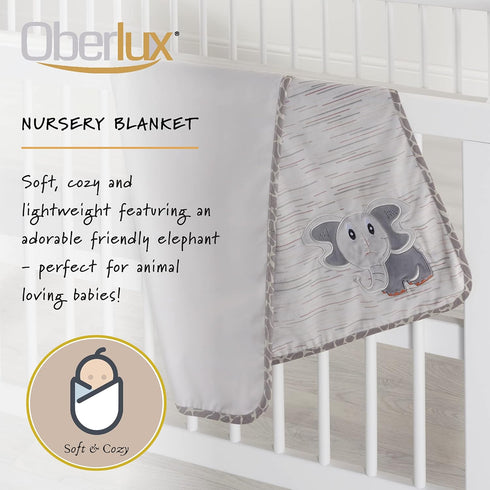 Baby Blanket with Elephant Embroidery, Unisex, Super Soft, Jungle Animal Safari Collection, Gray/Multicoloured, 30x40