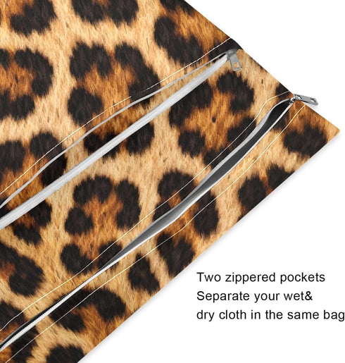 Haskirky 2 Leopard Print Brown Pcs Cloth Diaper Wet Dry Bags,Waterproof and Washable Bag for Travel Reusable Wet Bag