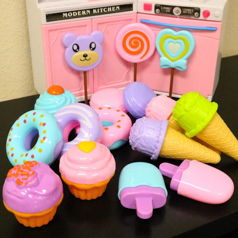 17 Set, Set GIFTEXPRESS PCS Pretend Play Food Dessert Sweet Treats Assortment, Donuts, Cupcakes, Ice Cream, Candy Bars