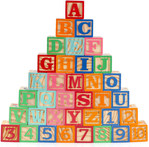Wooden ABC Toy Building Blocks for Toddlers 1-3 36 PCS Wood Alphabet