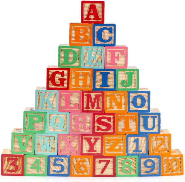 Wooden ABC Toy Building Blocks for Toddlers 1-3 36 PCS Wood Alphabet
