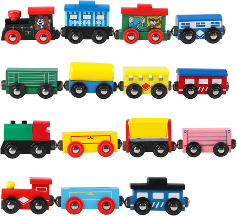 31 Set 15 10 Set Set Joqutoys PCS Wooden Train Cars - Magnetic Train Includes Cars, Bonus Connectors & Storage Bag