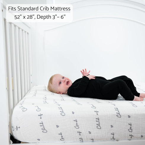 1 Pack, 100% 52"x28" LollyBanks Muslin Crib Sheet Cotton Baby Crib Sheet for Boys and Girls, Soft and Breathable