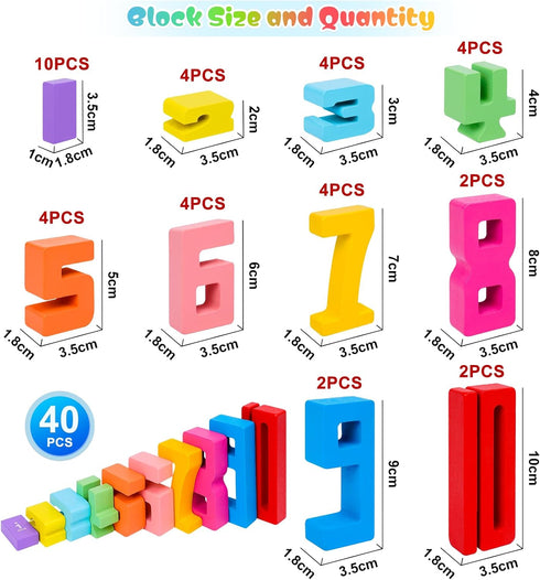 GUKAZH 40PCS 1-10, Educational Toys Wooden Number Building Blocks Stacking Toys for Kids, Math Learning Tool Digital