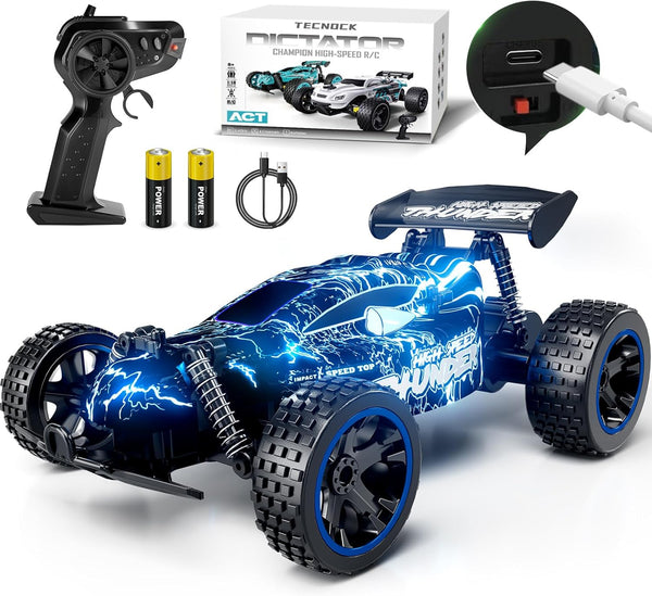 Tecnock RC Cars for Kids, 1:18 Scale 2WD RC Car with LED