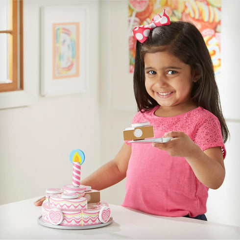 Set Set 3+ Melissa & Doug Triple-Layer Party Cake Wooden Play Food - Birthday Cake Pretend Food Play for Toddlers, Kids