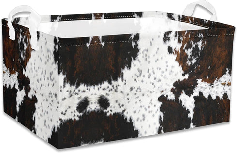 BBSET 3 Closet Pcs Western Bull Boho Rectangle Storage Basket Collapsible Highland Cow Storage Bin for Nursery Toys