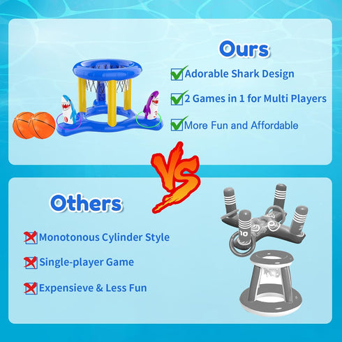 Pool Floats Toys Games Set, 2-in-1 Floating Pool Basketball Hoops & Pool Ring Toss Game for Kids Ages 8-12