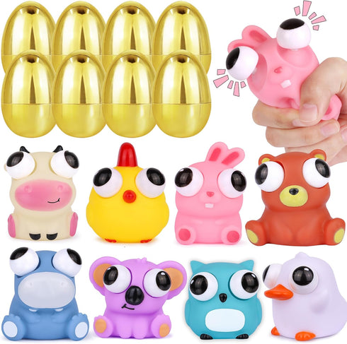 8 Pack Jumbo Golden Easter Eggs with Eye-Pop Fidget Toys Inside, Large