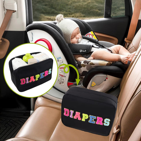 Portable Small Diaper Bag, Chenille Letter Diaper Caddy Organizer Pouch Newborn Baby Essentials Must Haves for Nursery