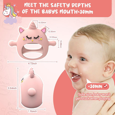 6-12 0-6 Teething Toys for Babies Months, Tinabless Unicorn Never Drop Silicone Teether Designed for Babies Months, Car