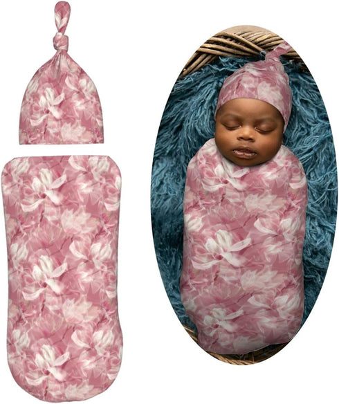 Sets Magnolia Floral Newborn Swaddle Blankets Hat Soft Baby Receiving Blanket Swaddle Sack for Baby Shower Infant Boy