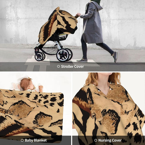Hcpwzrf Leopard Safari Animal Print Baby Car Seat Cover & Nursing Cover - Breathable Stretch Multi-Use Cover