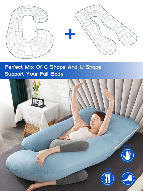 Wndy's Dream 60 inch Pregnancy Pillow with Removable Velvet Cover, Side J Type Full-Body Pillow for Back, Legs